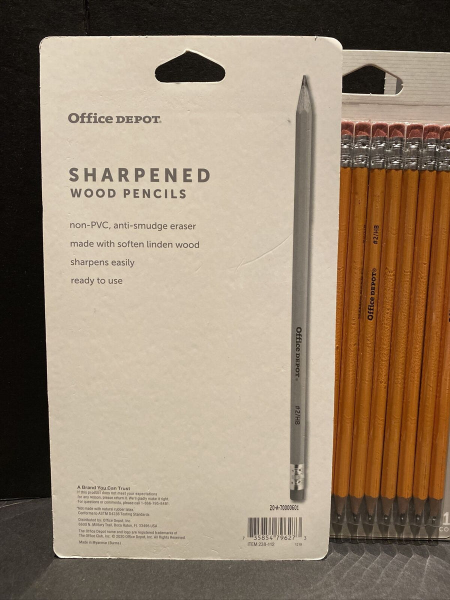 Original 12 Count Presharpened Office Depot Wood Pencils Latex Free Eraser  2X