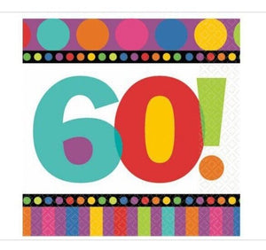 Happy 60th Birthday 'Dots and Stripes' Lunch Napkins (16ct)