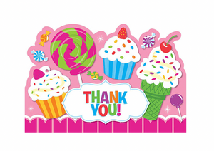 Sweet Shop Candy Cupcake Pink Kids Birthday Party Thank You Notes Cards