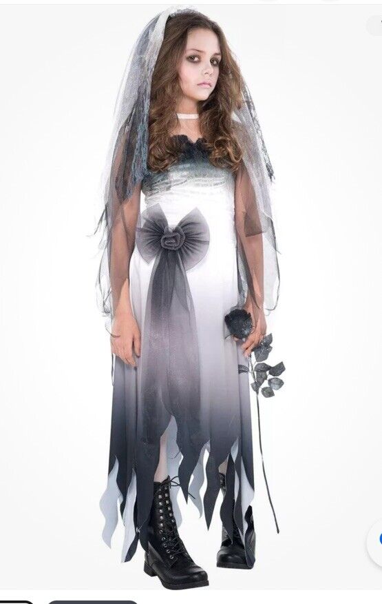 Graveyard Bride Halloween Costume Wedding Dress &Veil Child Size Dracula XL 9-10