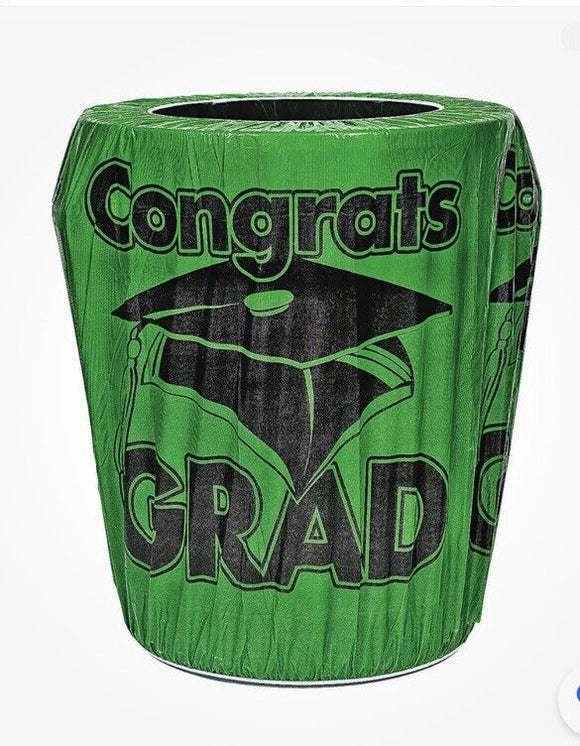 Green Congrats Grad Graduation Plastic Trash Can Cover, Party Decor, 1 Piece