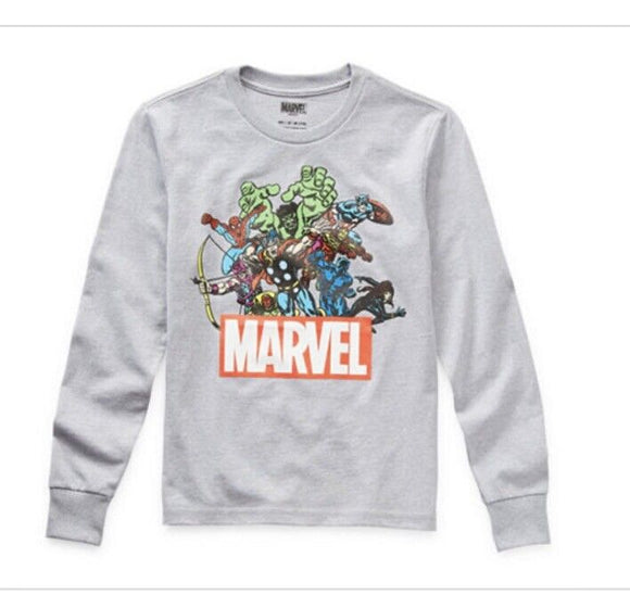 Kids Crew Neck Marvel Long Sleeve Graphic T-Shirt, XS (4) , Gray