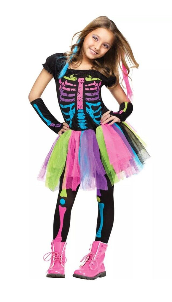 Funky Punk Skeleton Girl's Costume Size M 8-10