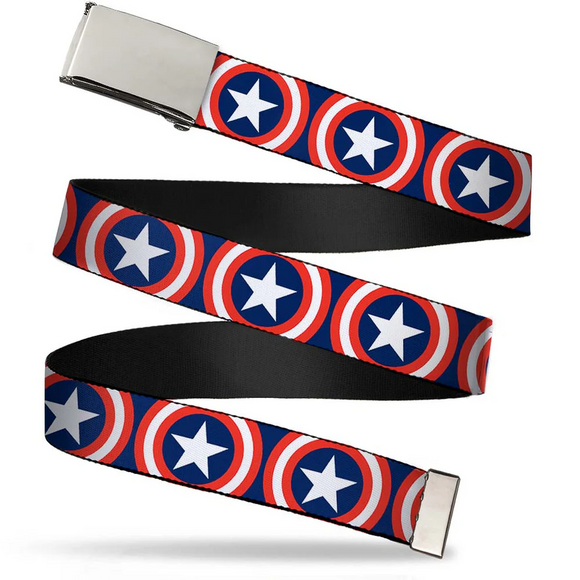 Chrome Buckle Web Belt - Captain America Shield Repeat- WCA012