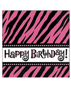 Oh So Fabulous Pink Zebra Animal Print Birthday Party Paper Beverage 16 Napkins