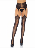 Leg Avenue Dual Net Backseam Stocking High Waist Garter OS Black 1781