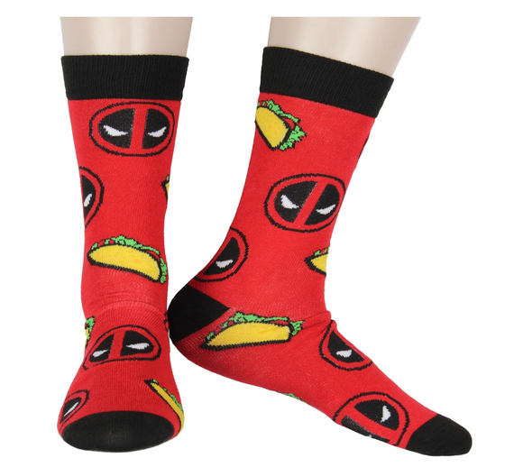 Bioworld Marvel Deadpool Tacos Men's Crew Socks Shoe Size 6-12