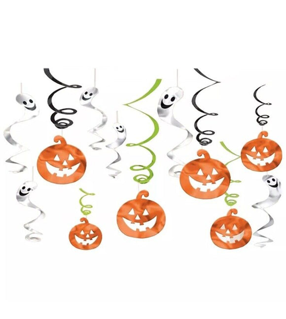 Hanging Pumpkins and Ghosts Swirl Decorations