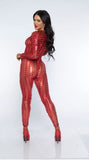 Leg Avenue Laser Cut Metallic Catsuit, Red, Medium