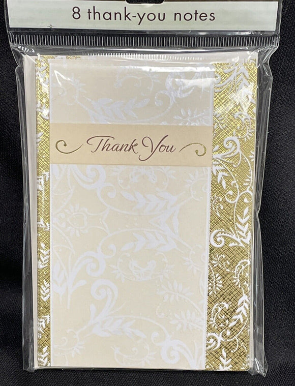 Formal Thank You Notes W/Gold Accents 8ct