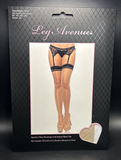 Leg Avenue Spandex Sheer Stockings Striped Band Top 9997 Black OSFM