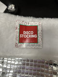 20" Silver Metallic Block Foil Christmas Stocking, Disco Ball Pom2