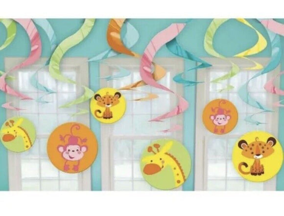 Animals of the Rainforest Baby Shower Swirl Decoration Girl or Boy Jungle Safari