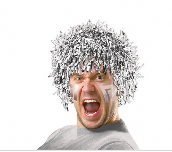Amscan Silver Metallic Tinsel Hair POM POM HEAD Adult Wig Halloween Costume