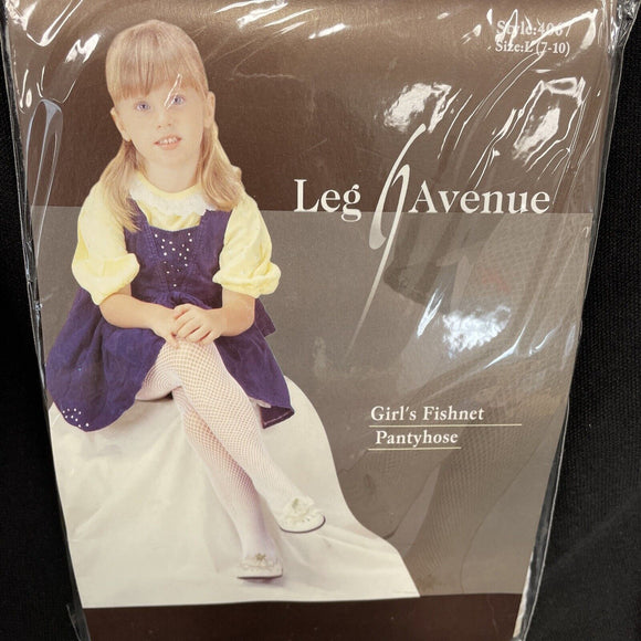 Girls White Fishnet Tights Size Large 7-10 By Leg Avenue