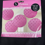 Mini Bright Pink Polka Dot Paper Lanterns 5ct