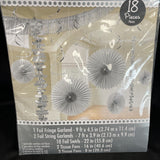 SILVER DELUXE ROOM DECORATING KIT (18pc) ~ Wedding Birthday Party Supplies Fans