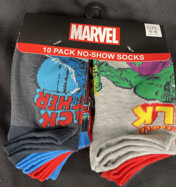 Avenger Heroes Kids No Show Socks 10Pack Size 6-8
