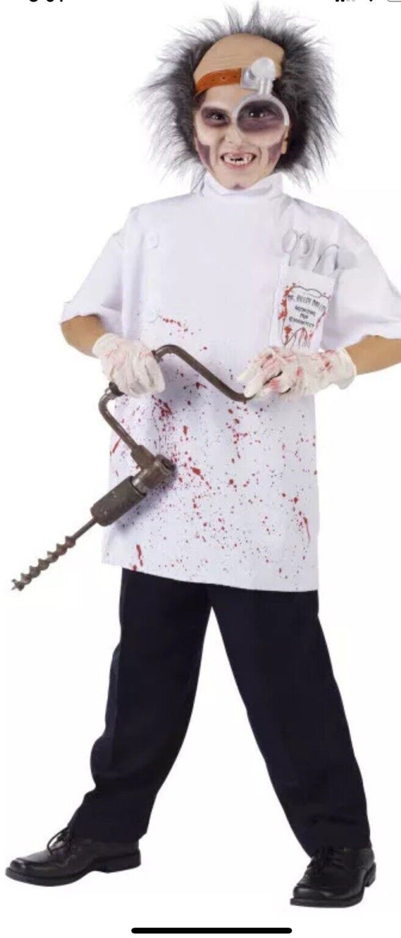 DR. KILLER DRILLER DENTIST ORAL SURGEON DOCTOR CHILD COSTUME LARGE 12-14