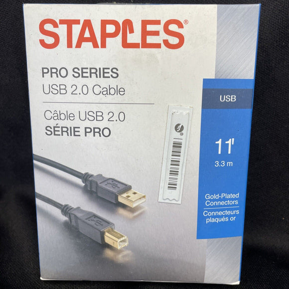 NEW Staples USB 2.0 Gold-Plated Cable - 11 ft
