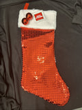 20" Red Metallic Block Foil Christmas Stocking, Disco Ball Pom0