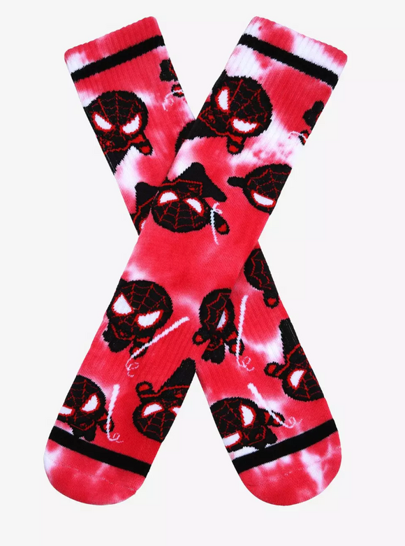 Marvel Spider-Man Miles Morales Chibi Allover Print Tie-Dye Crew Socks