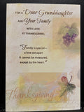 Happy Thanksgiving Granddaughter And Family Greeting Card W/Envelope