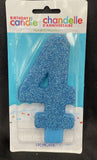 amscan  Glitter Caribbean Blue Number 4 Candle 5 1/4” Length