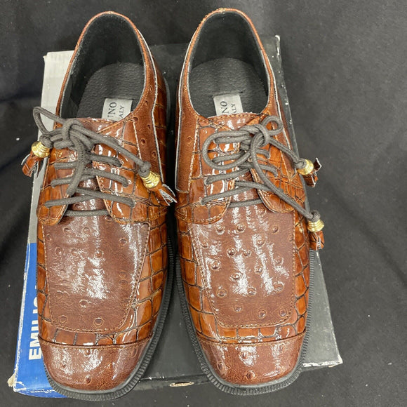 Boys Emilio Uno Brown Crocodile Lace Up Dress Shoes Size 13.5