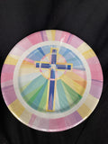 Stained Glass Pink Religious Pink 8” Dessert Plates 18Ct