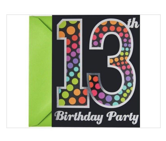 Colorful Dots 13th Birthday Invitations 8ct Party