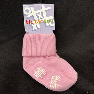 Tic Tac Toe Toddler Cuff Sock w/Non-slip Sizw 12-24 Months Pink