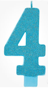 amscan  Glitter Caribbean Blue Number 4 Candle 5 1/4” Length