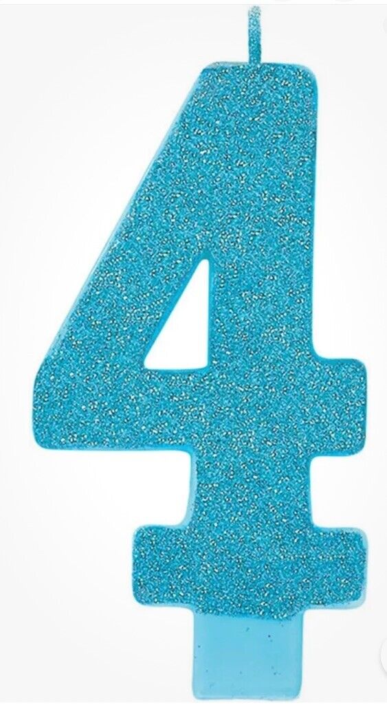 amscan  Glitter Caribbean Blue Number 4 Candle 5 1/4” Length