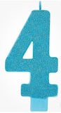 amscan  Glitter Caribbean Blue Number 4 Candle 5 1/4” Length