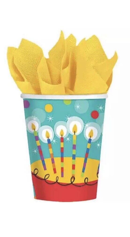 Time to Party Bright Colors Cake Adult Birthday  9 oz. Paper Cups 18Ct