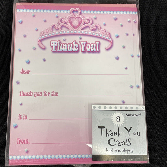 Princess Thank You Cards W/Envelopes 8Ct