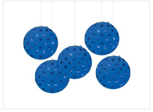 Mini Royal Blue Polka Dot Paper Lanterns 5ct