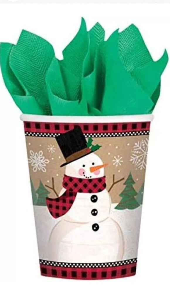 Winter Wonder Snowman Classic Christmas Holiday Party 9 oz. Paper Cups