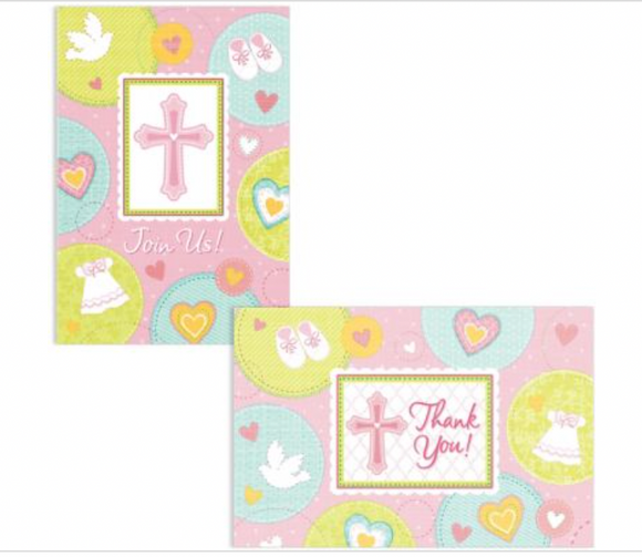 Sweet Christening Baptism Cross Party Invitation & Thank You NEW 16 Pack (4888)