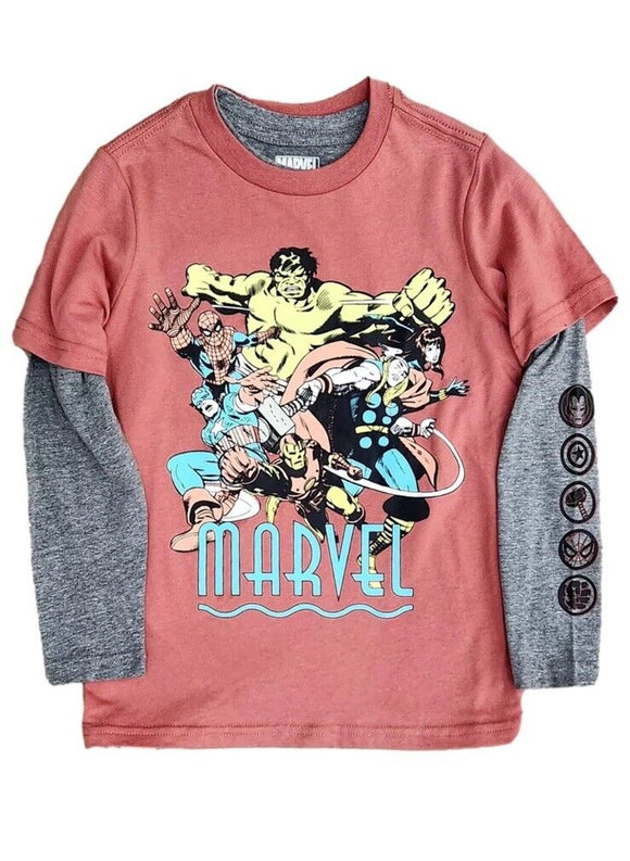 Marvel Avengers Long Sleeve & Short Sleeve Graphic T-Shirt 2Pack Size XL (14-16)