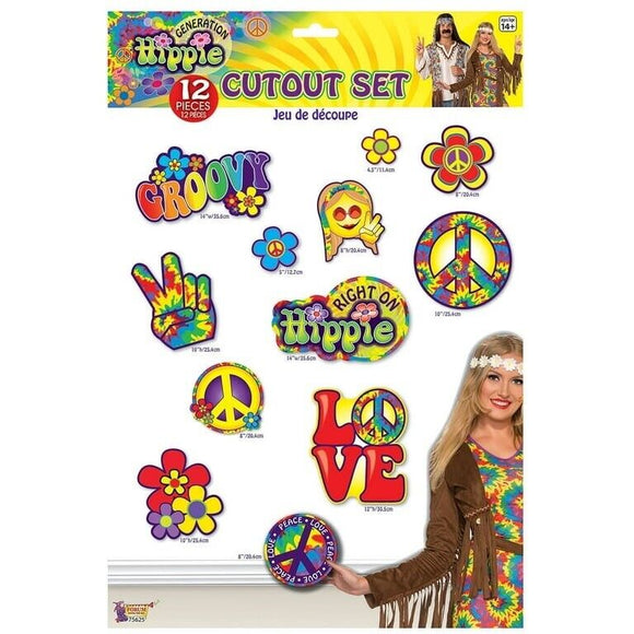 Hippie 12 Piece Cutout Set Stickers and Decorations