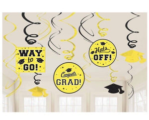 School Congrats Grad Yellow Pride 12x Foil Danglers