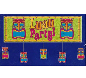 Luau Party Giant Neon Banner, 5 Feet, Tiki, Dangling Paper Mask