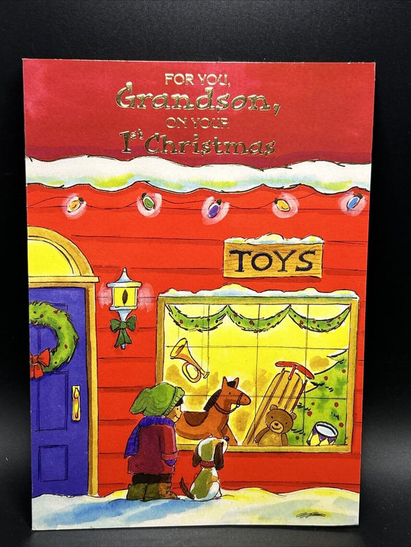 Merry 1st Christmas Grandson Greeting Card w/Envelope