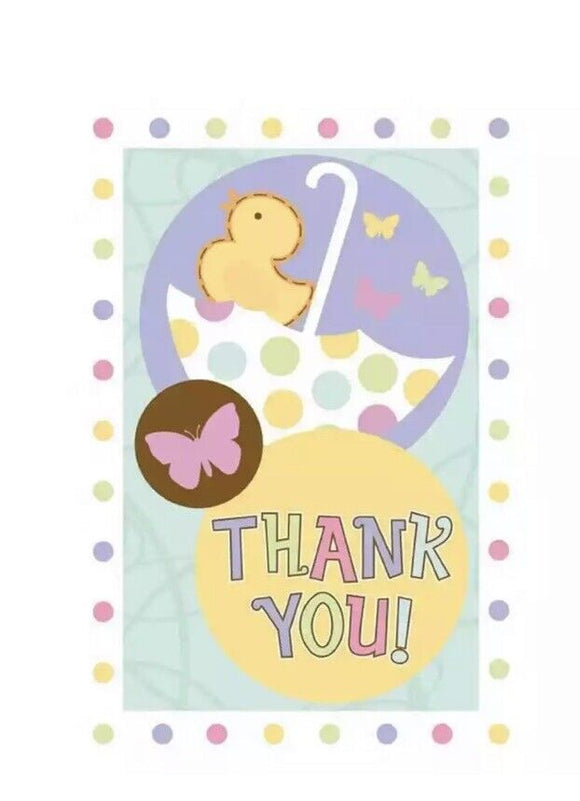 Tiny Bundle Polka Dot Stripes Rubber Duck Baby Shower Party 8 Thank You Notes