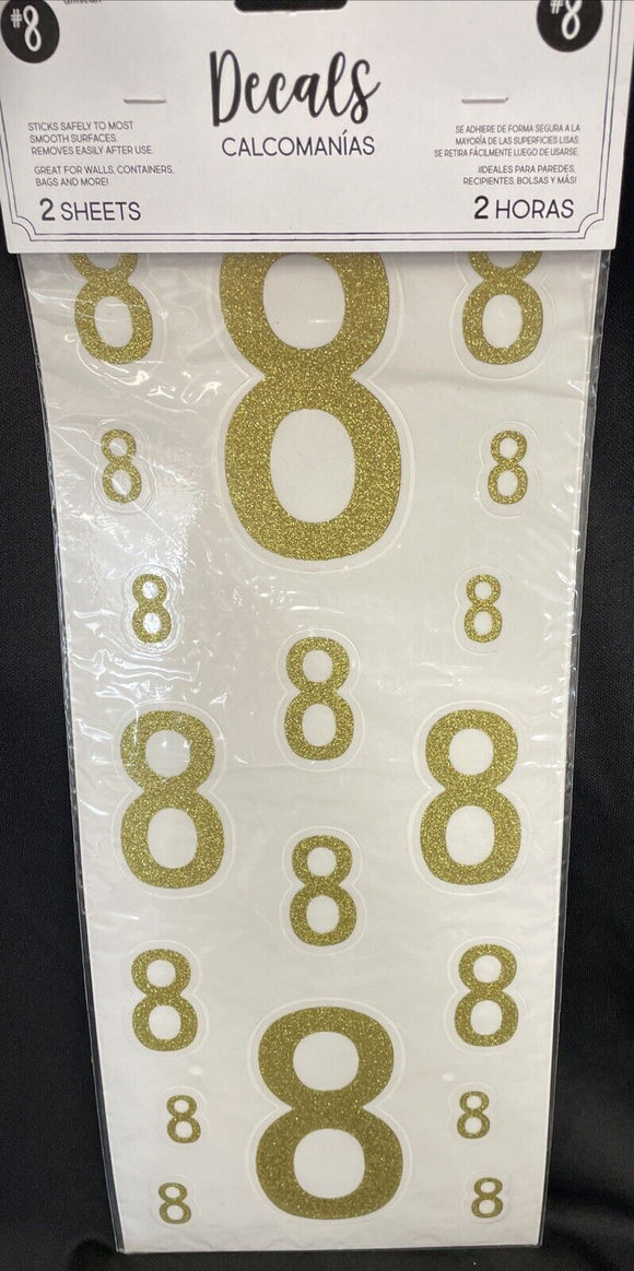 Electrostatic Decals Number 8 Gold Glitter 2 Sheets