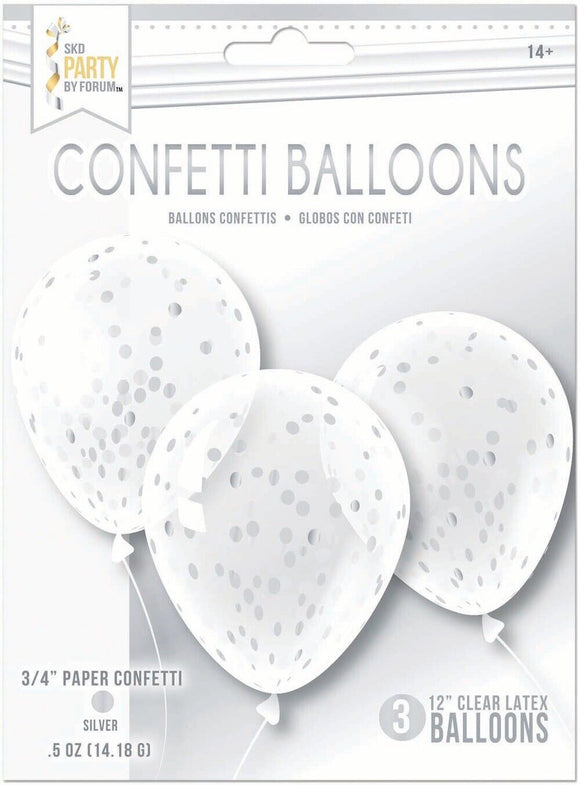 12” Clear Latex Confetti Balloon 3 Balloons By Forum