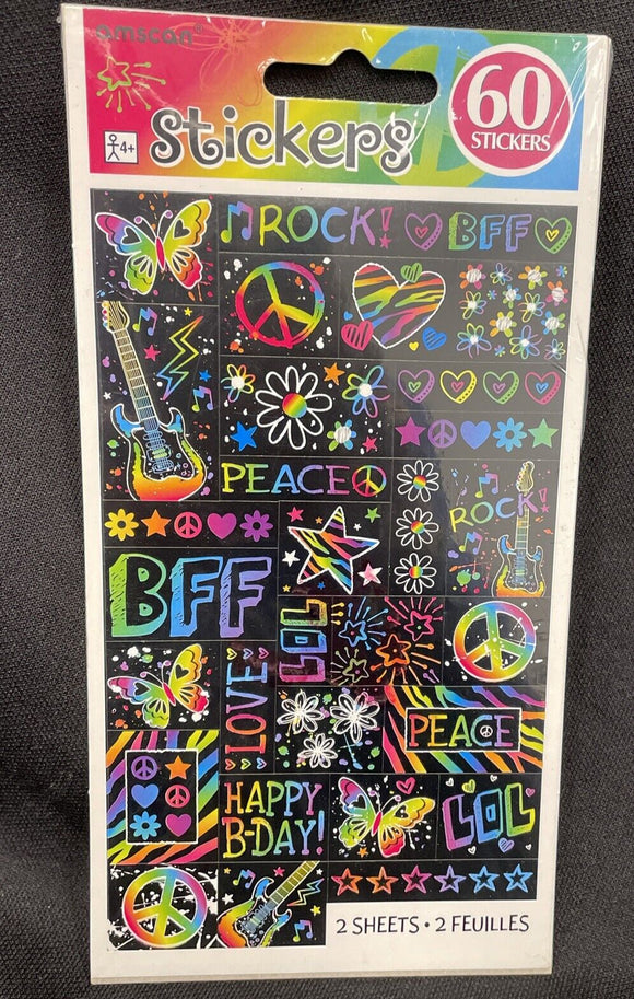 Neon Birthday Zebra Print Butterfly Peace Guitar Party Favor Scrapbook Stickers