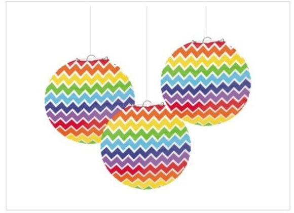 Rainbow Chevron Paper 9.5” Lanterns 3ct